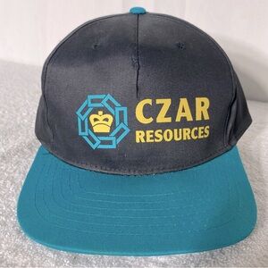 Vintage Black Teal Czar Resources Mesh Back Snap Back Trucker Hat